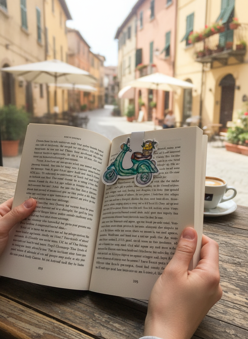 Vespa Bike Magnetic Book Mark – Watercolour European Summer Art Illustration – view 6