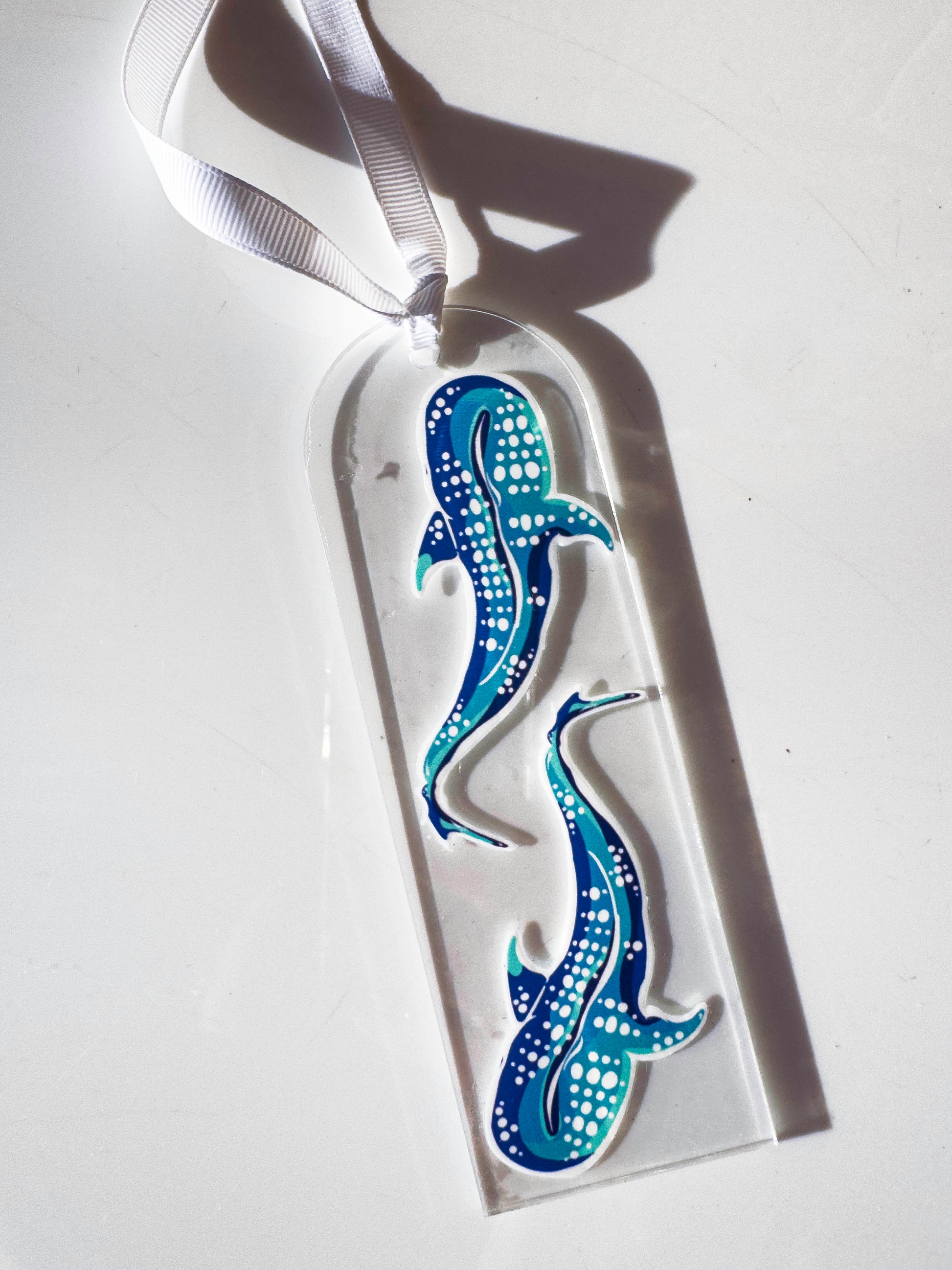 Whale Shark Acrylic Book Mark – Watercolour Ocean Animal Art – close up detail