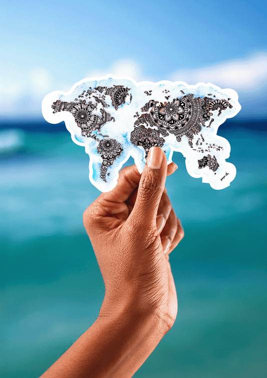 World Map Mandala Watercolour Vinyl Sticker