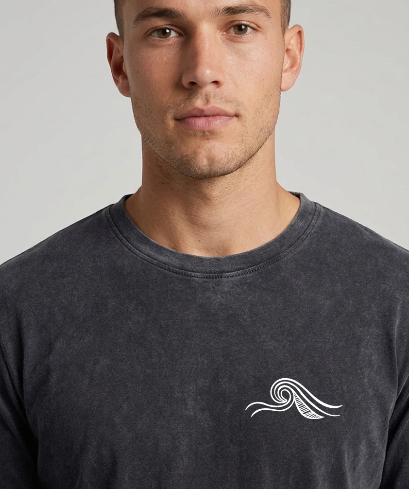 Long T-Shirt – Wave Front Print - Stone Wash Black – side view