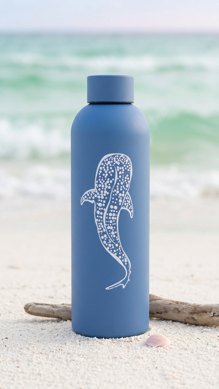 Whale Shark Blue Insluated Drink Bottle - Hand Drawn Illustraion UV DTF Sticker