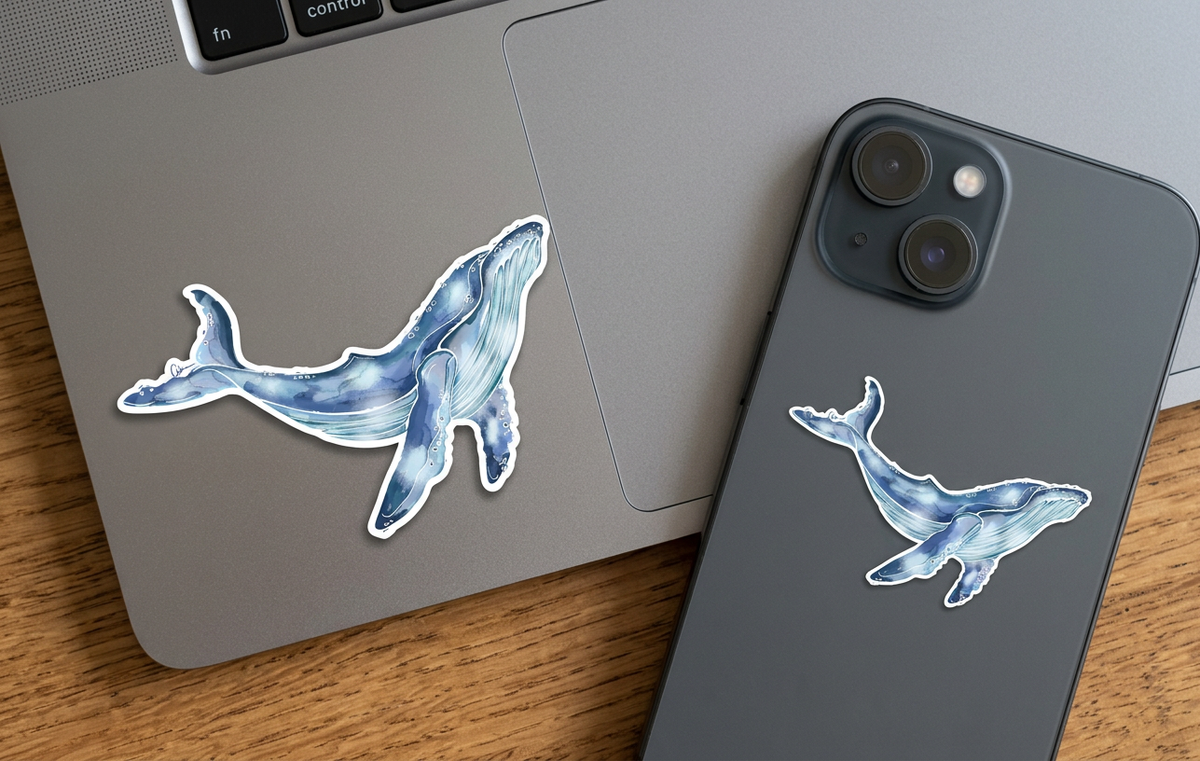 Humpback Whale Watercolour Illustration Vinyl Sticker