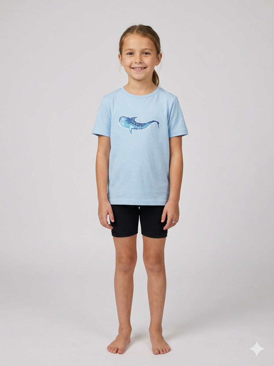 Blue Whale Shark Kids Tee – 100% Cotton - Watercolour Whale Shark Illustration Graphic t-shirt – back view