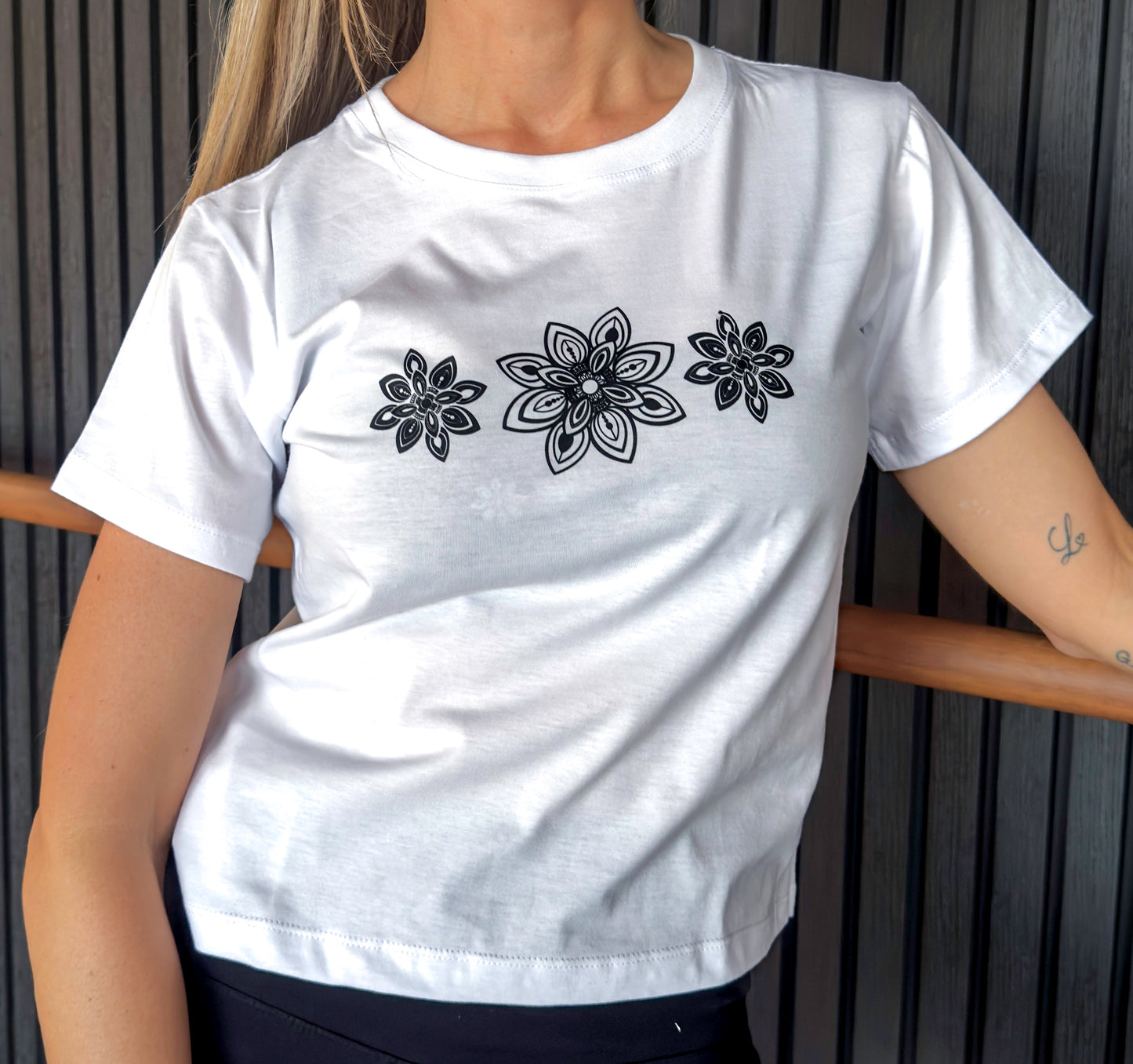 Mandala T-shirts Hand Drawn White Graphic Cropped Tee - 100% Cotton