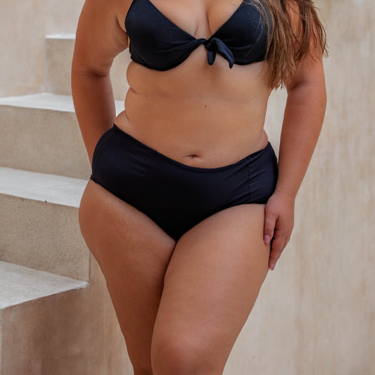 Bikini Bottom High-Waist - Black Textured