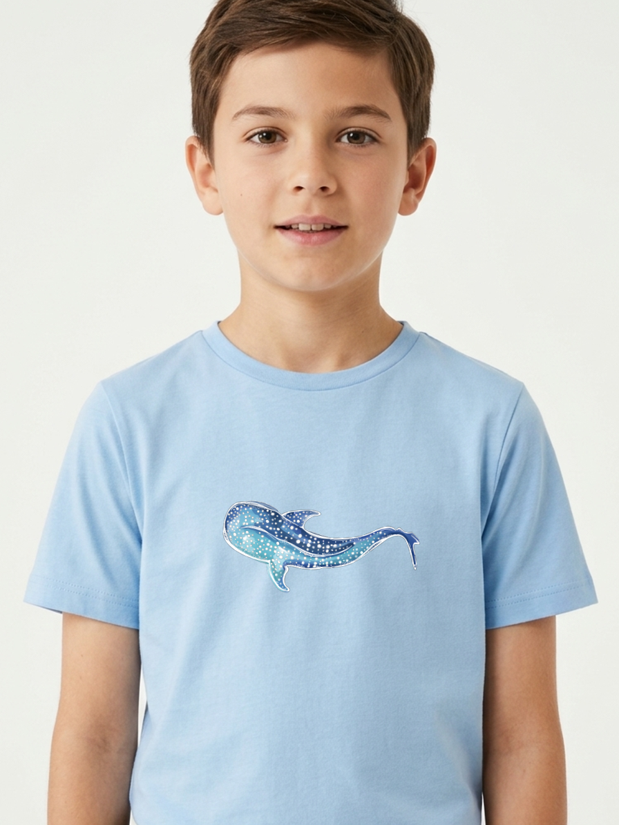 Blue Whale Shark Kids Tee – 100% Cotton - Watercolour Whale Shark Illustration Graphic t-shirt – front view
