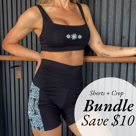 Black Organic Cotton Crop Top & Shorts Set – Activewear Bundle