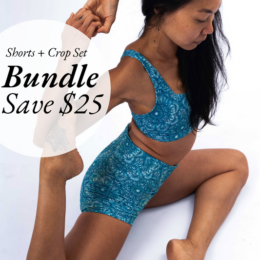 Surf Crop + Booty Shorts Set - Turquoise Mandala