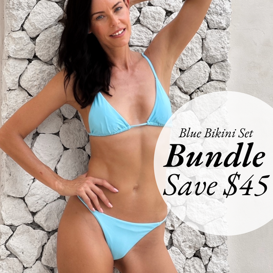String Tringle + Thong Bikini Set - Pastel Blue