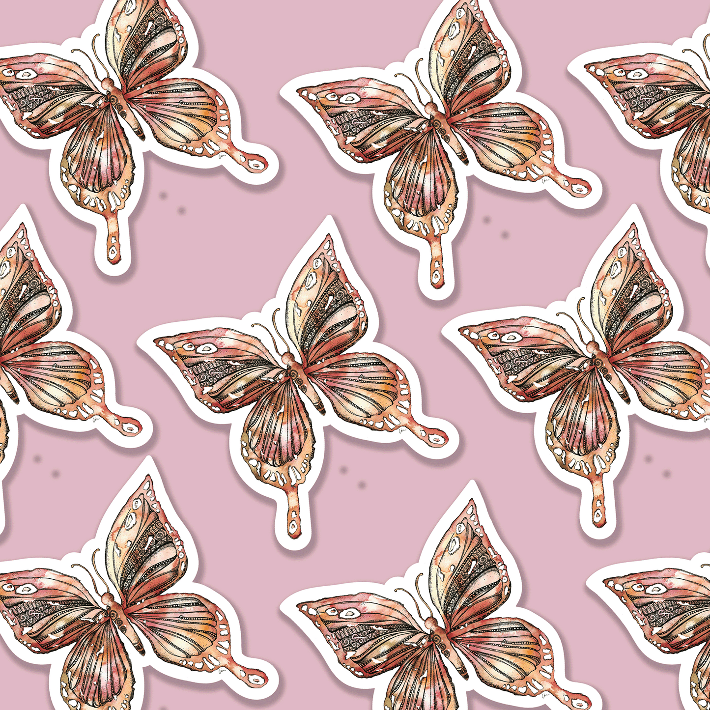 Butterfly Mandala Watercolour Vinyl Sticker – close up detail