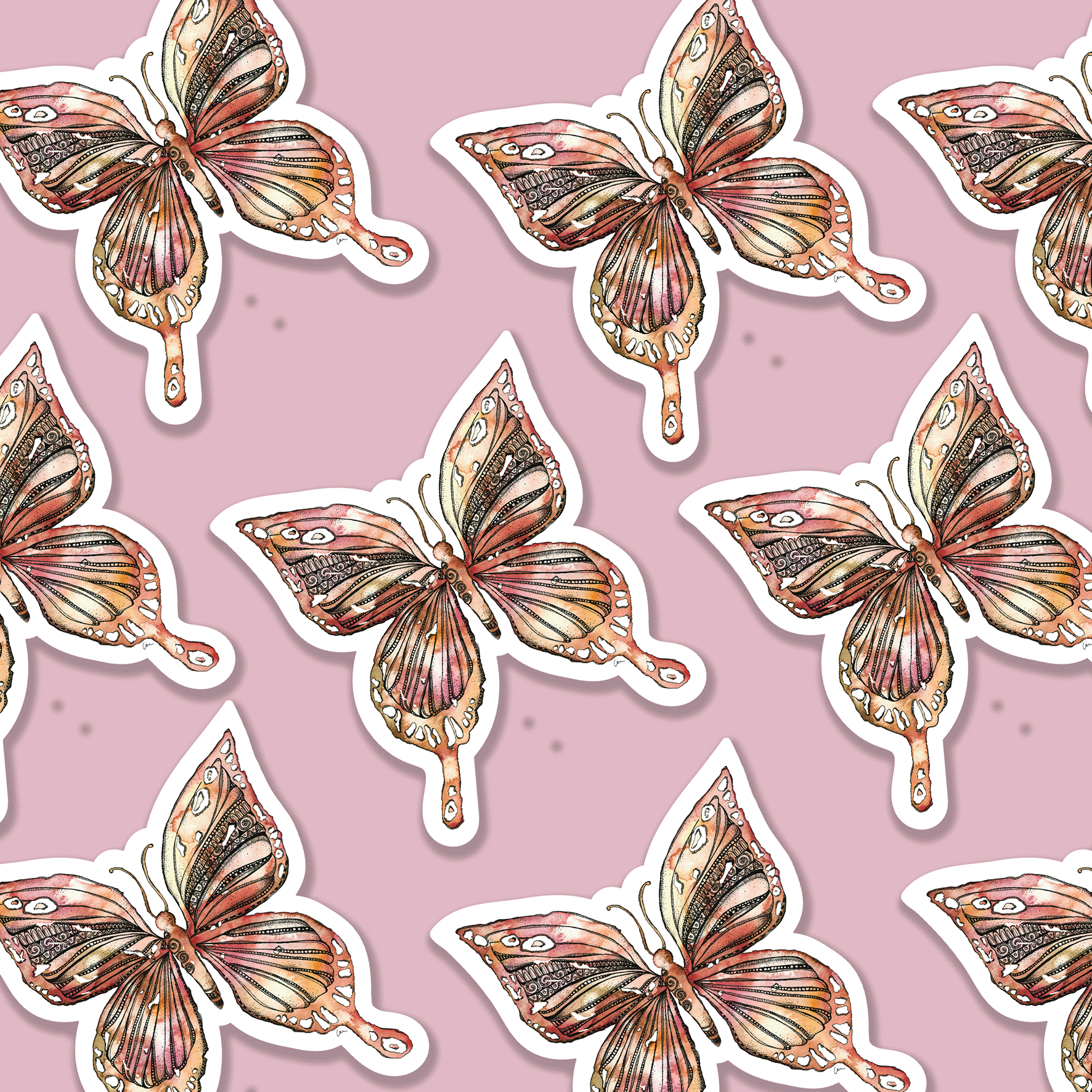 Butterfly Mandala Watercolour Vinyl Sticker – close up detail