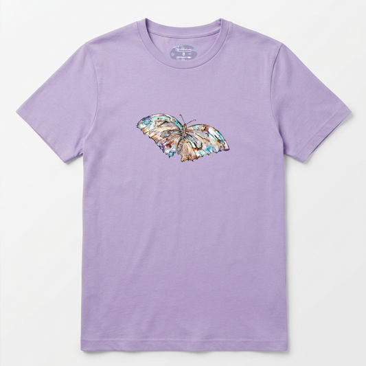 Mauve Butterfly Kids Tee – 100% Cotton - Watercolour Butterlfy Graphic