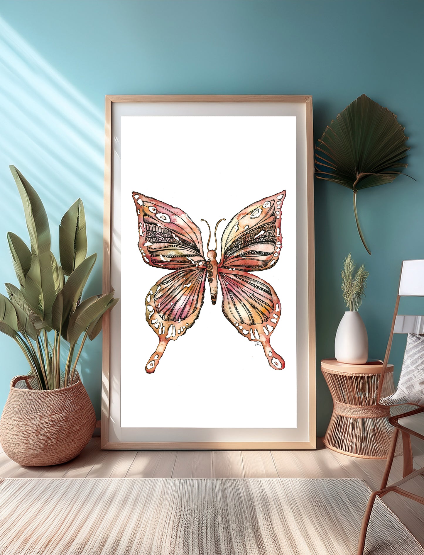 Butterfly Mandala Art Print – Earthy Watercolour Boho Wall Decor