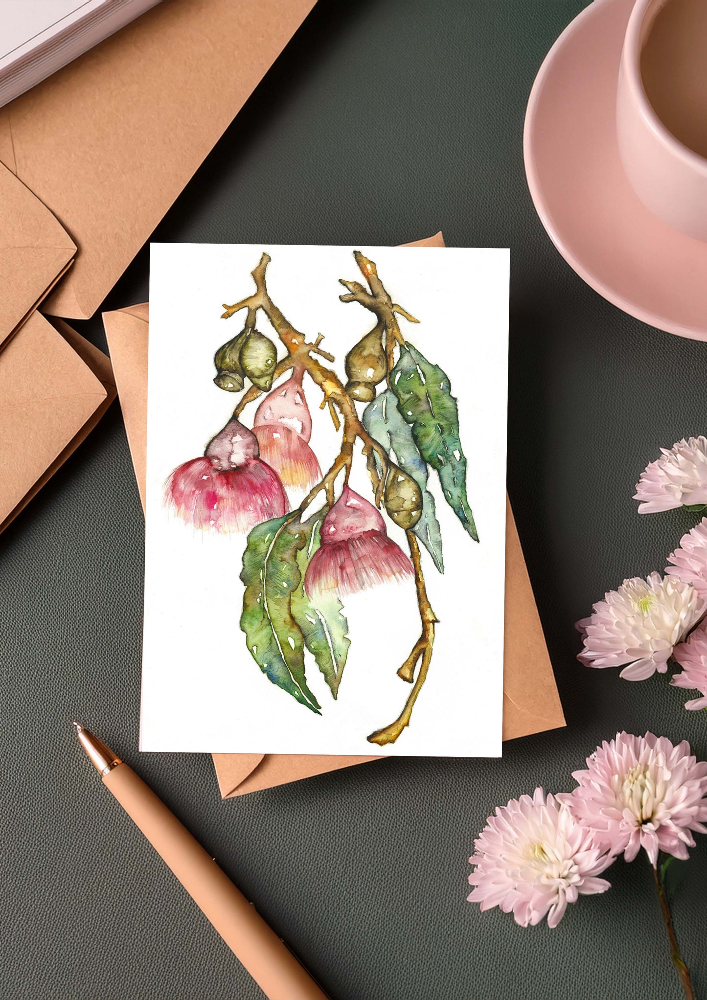 Bottle Brush Flower Greeting Card – Watercolour & Ink Illustration