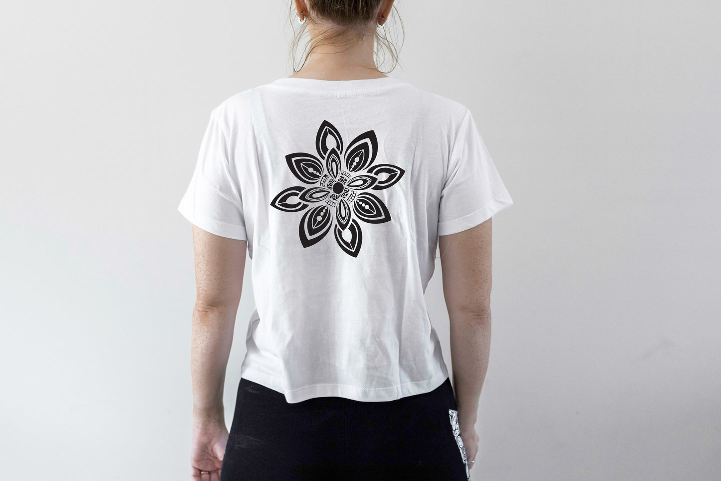 Mandala T-shirts Hand Drawn White Graphic Cropped Tee - 100% Cotton
