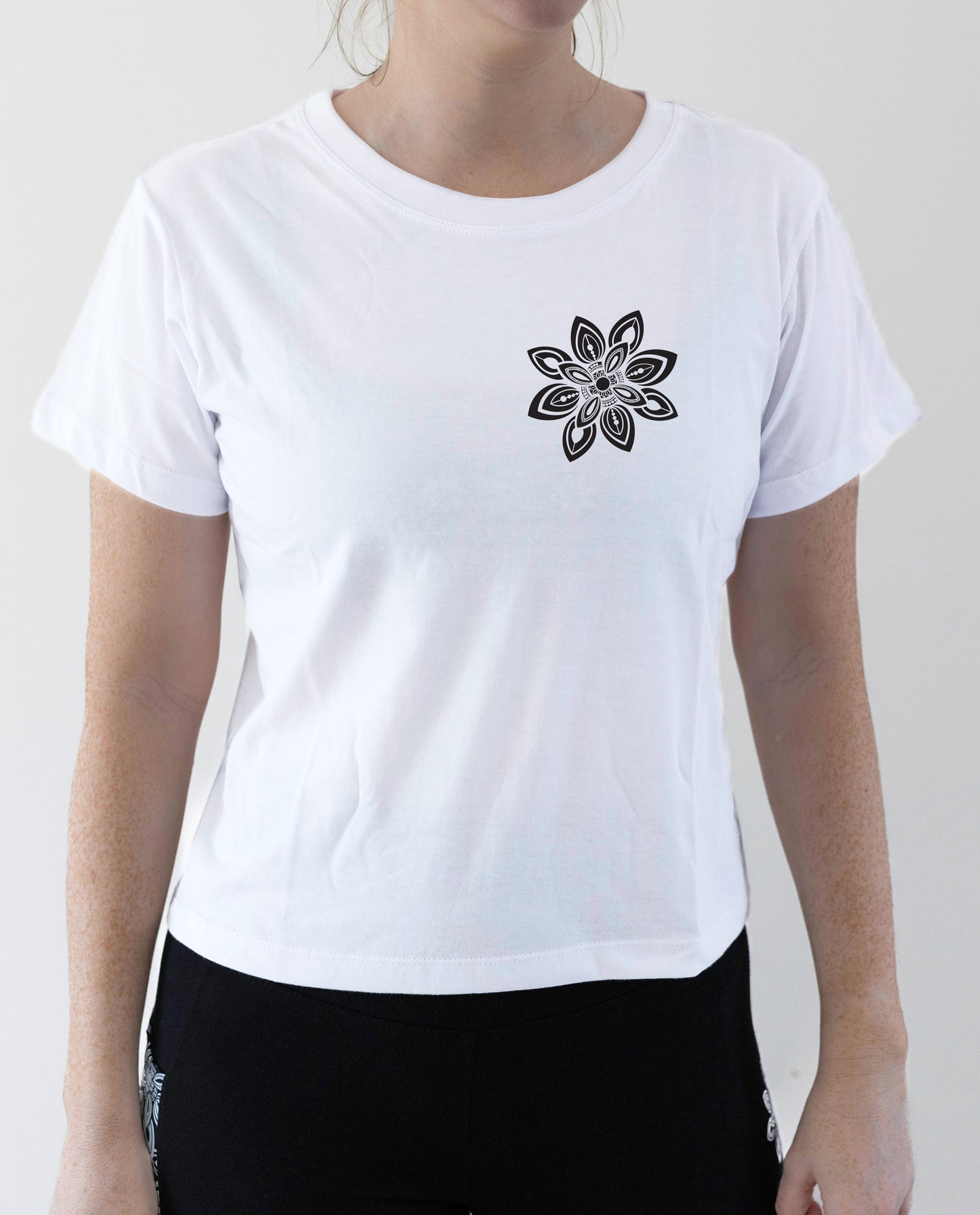 Mandala T-shirts Hand Drawn White Graphic Cropped Tee - 100% Cotton