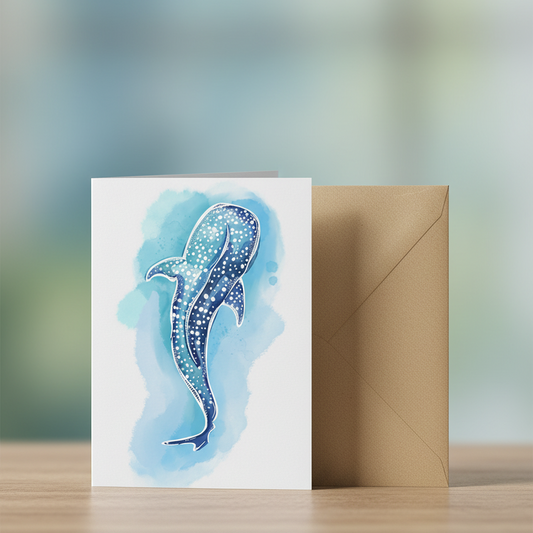 Whale Shark Watercolour Greeting Card – Watercolour Ocean Animal Art Card