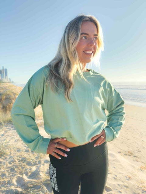 Organic Cotton Sweatshirt – Green with Wave Mandala Graphic