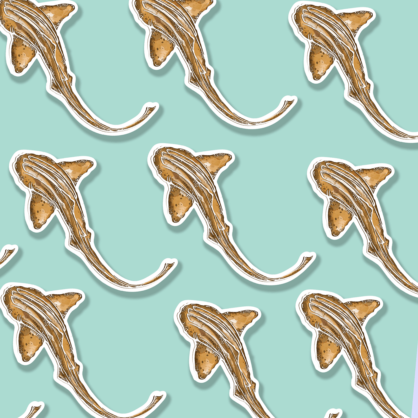 Lepoard Shark Watercolour Illustration Vinyl Sticker – close up detail