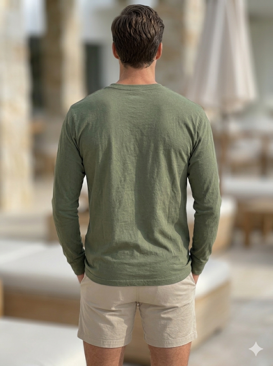Long T-Shirt – Palm Tree Front Print - Deep Green – back view