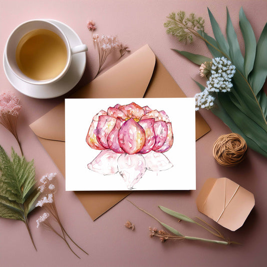 Lotus Flower Greeting Card – Watercolour & Ink Illustration