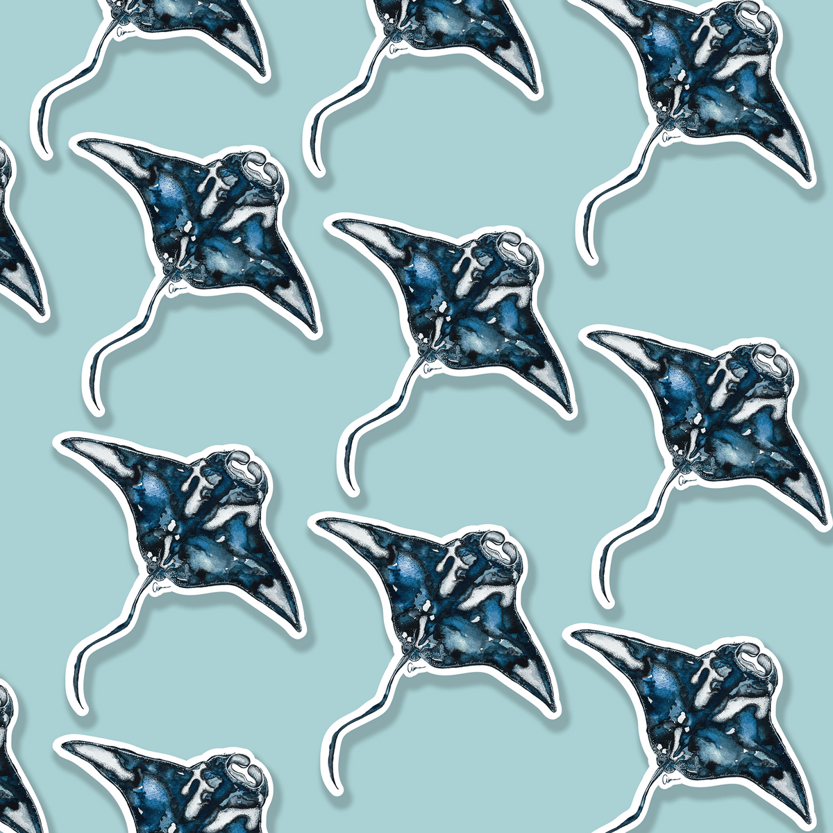 Manta Ray Watercolour Illustration Vinyl Sticker