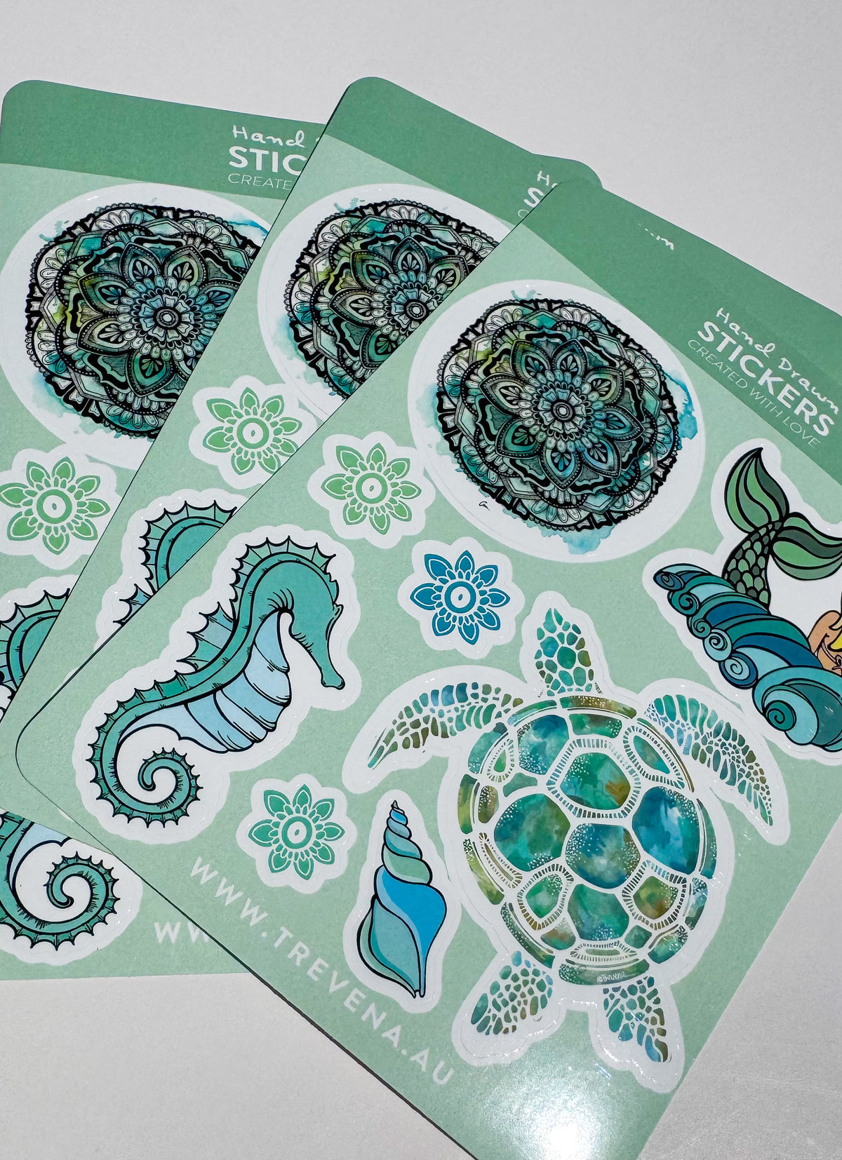 Turtle Sticker Sheet – Ocean & Mermaid Watercolour Illustrations
