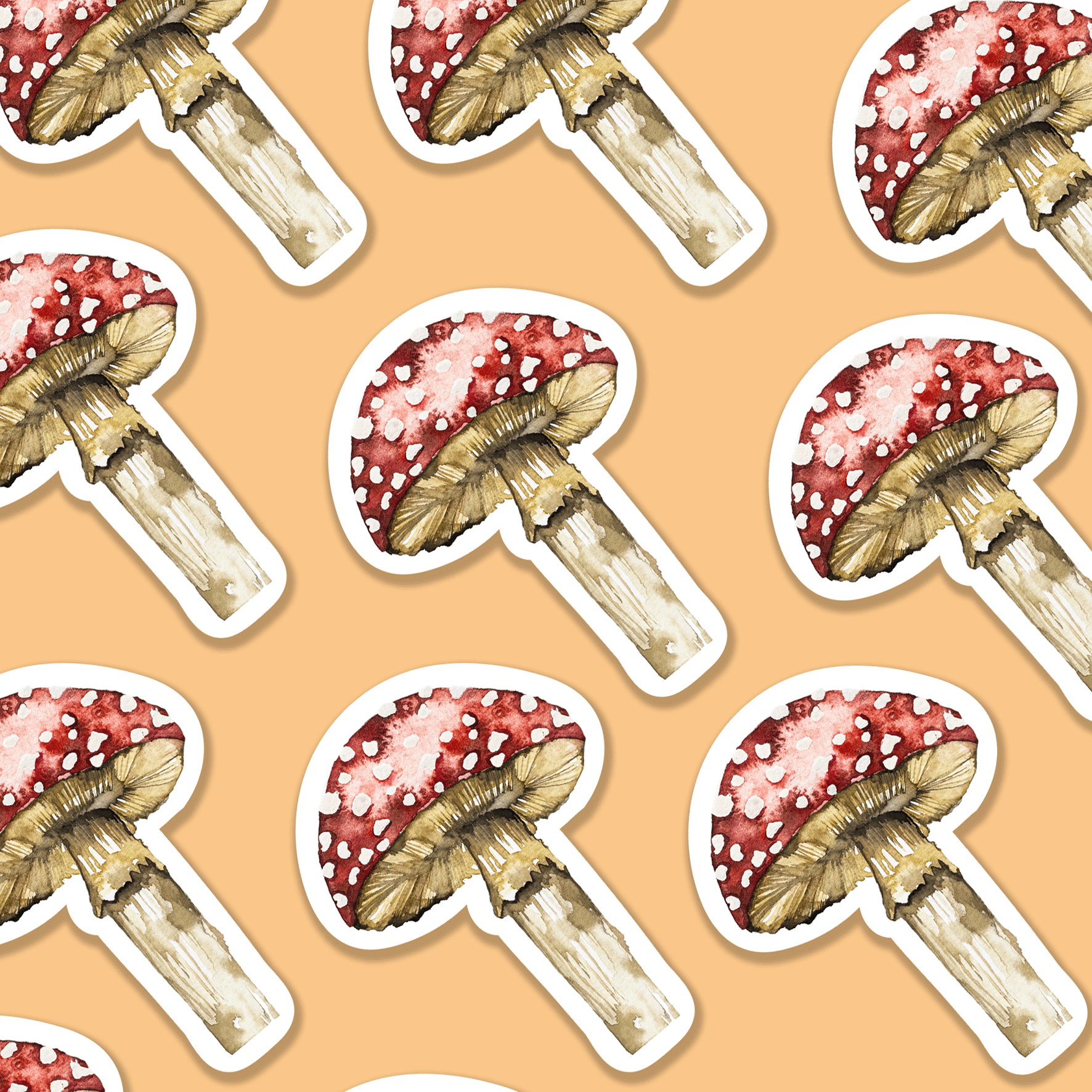 Mushroom Watercolour Vinyl Sticker – close up detail