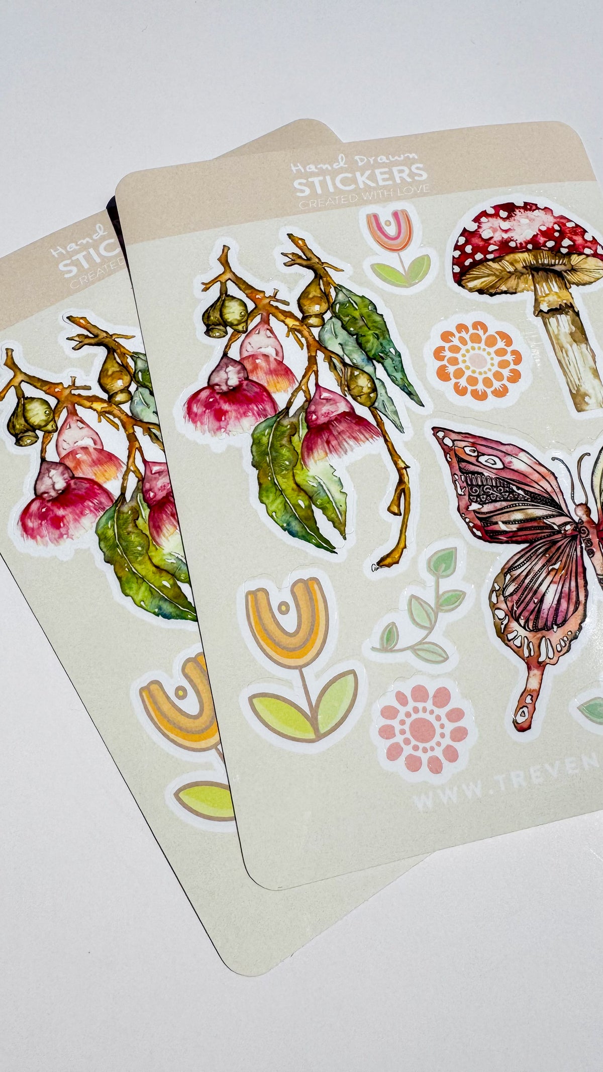 Nature Sticker Sheet – Bottle Brush & Mushroom Watercolour Illustrations