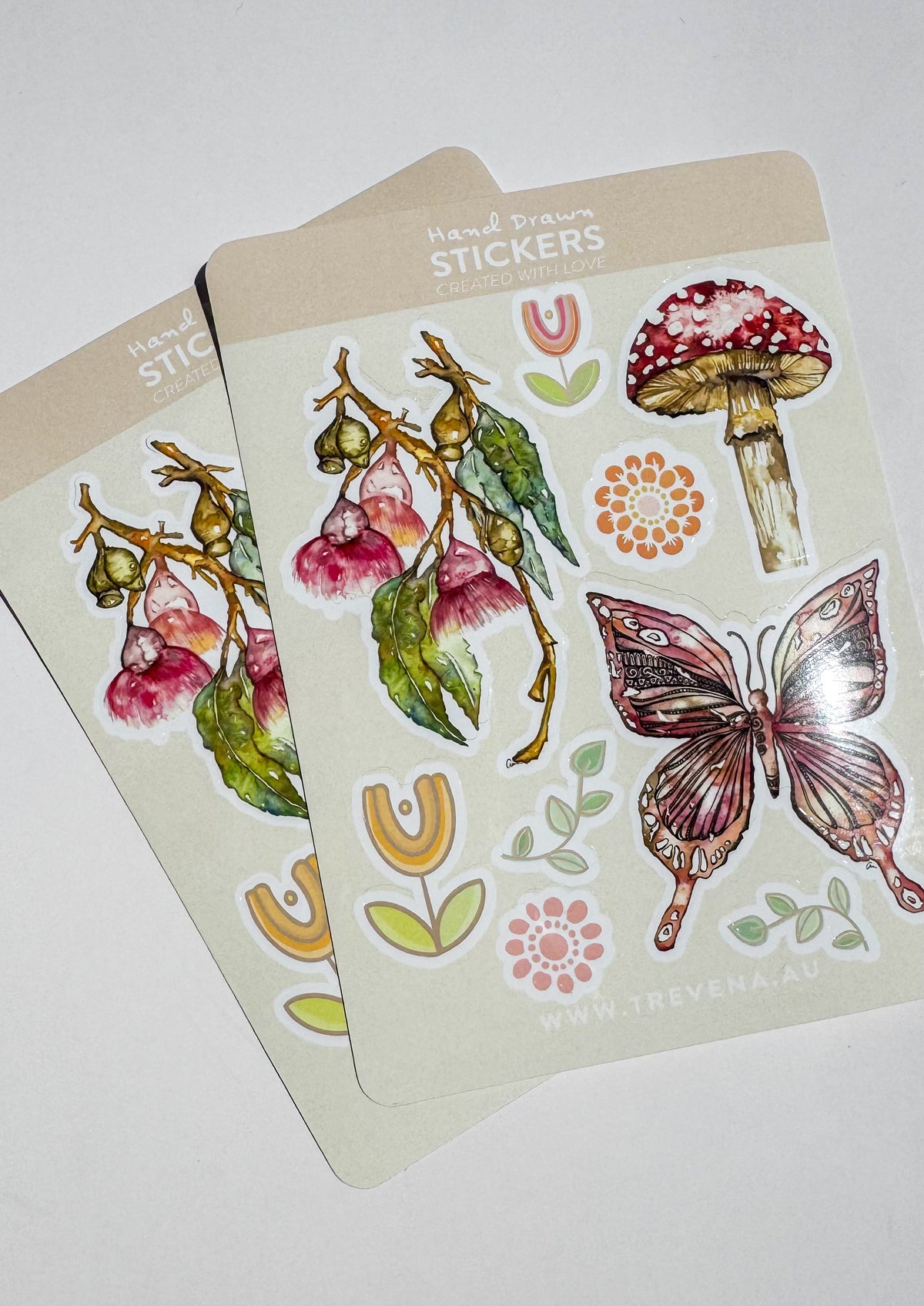 Nature Sticker Sheet – Bottle Brush & Mushroom Watercolour Illustrations