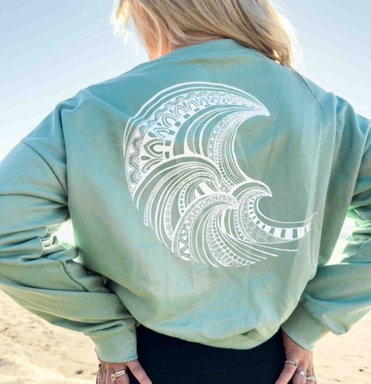 Organic Cotton Sweatshirt – Green with Wave Mandala Graphic