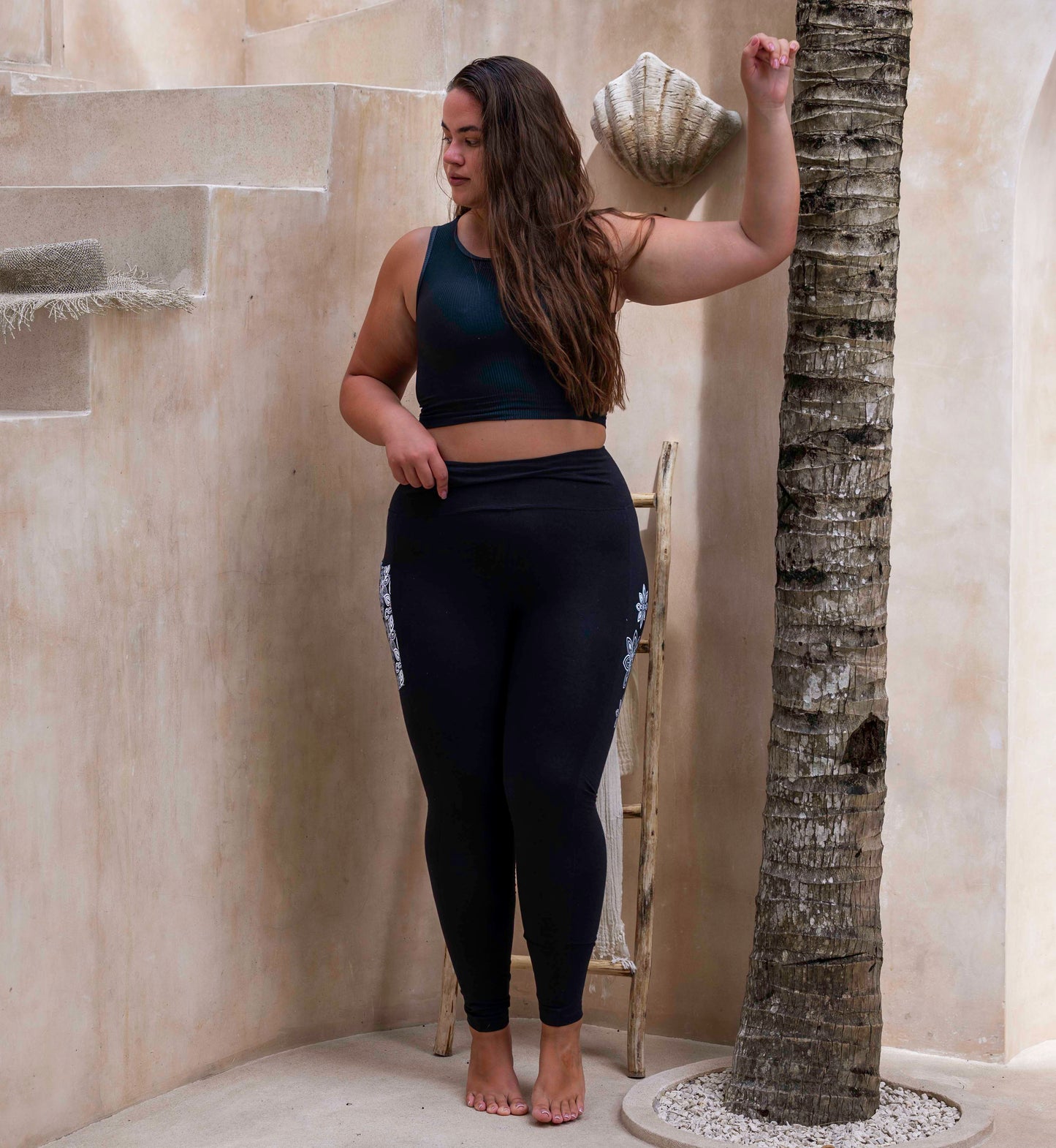 Organic Cotton Pocket Leggings – Black with Mandala Print – view 12