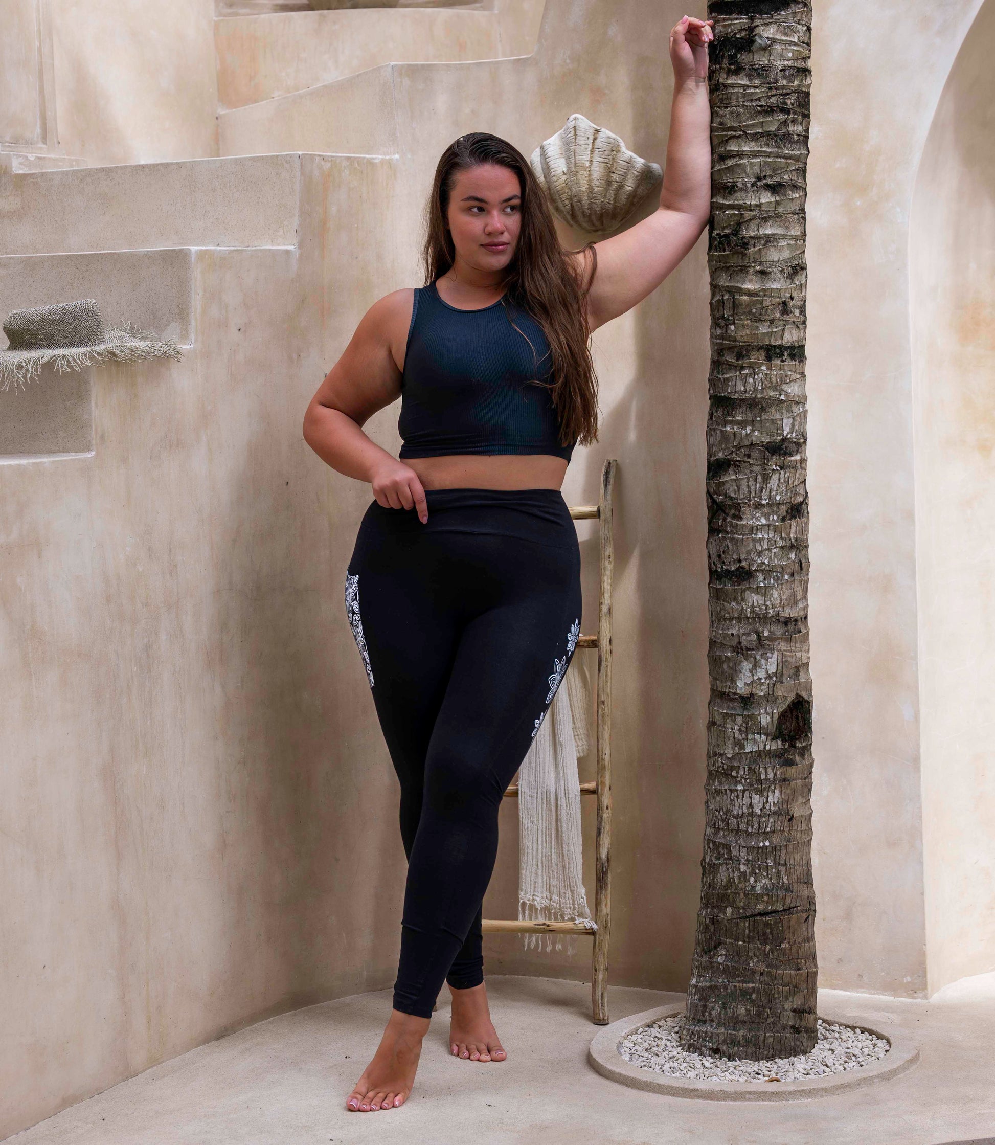 Organic Cotton Pocket Leggings – Black with Mandala Print – view 6