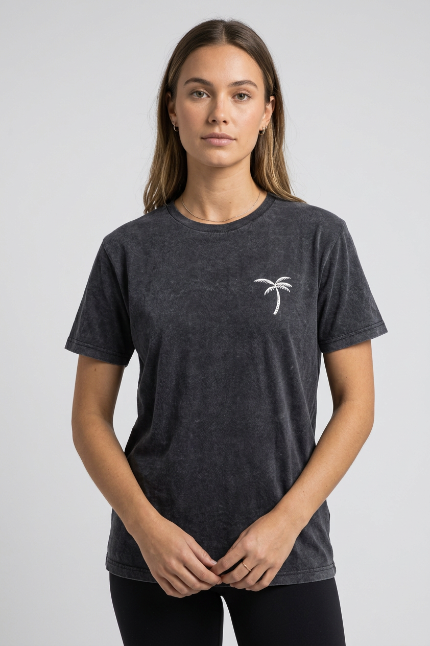 T-Shirt Palm Tree - Stone Wash Black