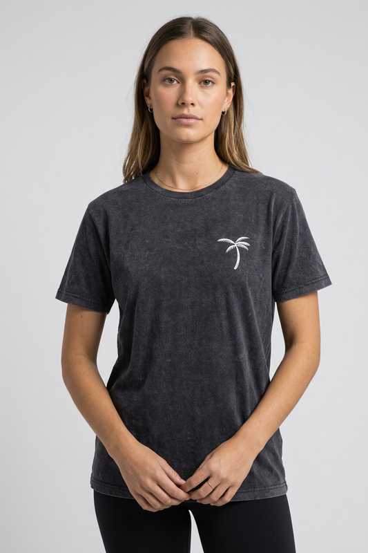 T-Shirt Palm Tree - Stone Wash Black
