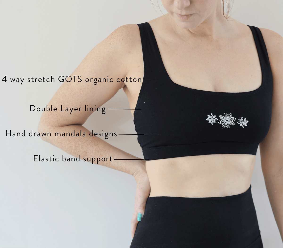 Organic Cotton Crop Top Sports Bra – Black | Natural Fabric