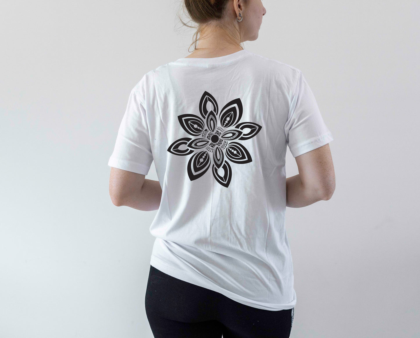 100% Cotton T-Shirt – White Hand Drawn Mandala Graphic