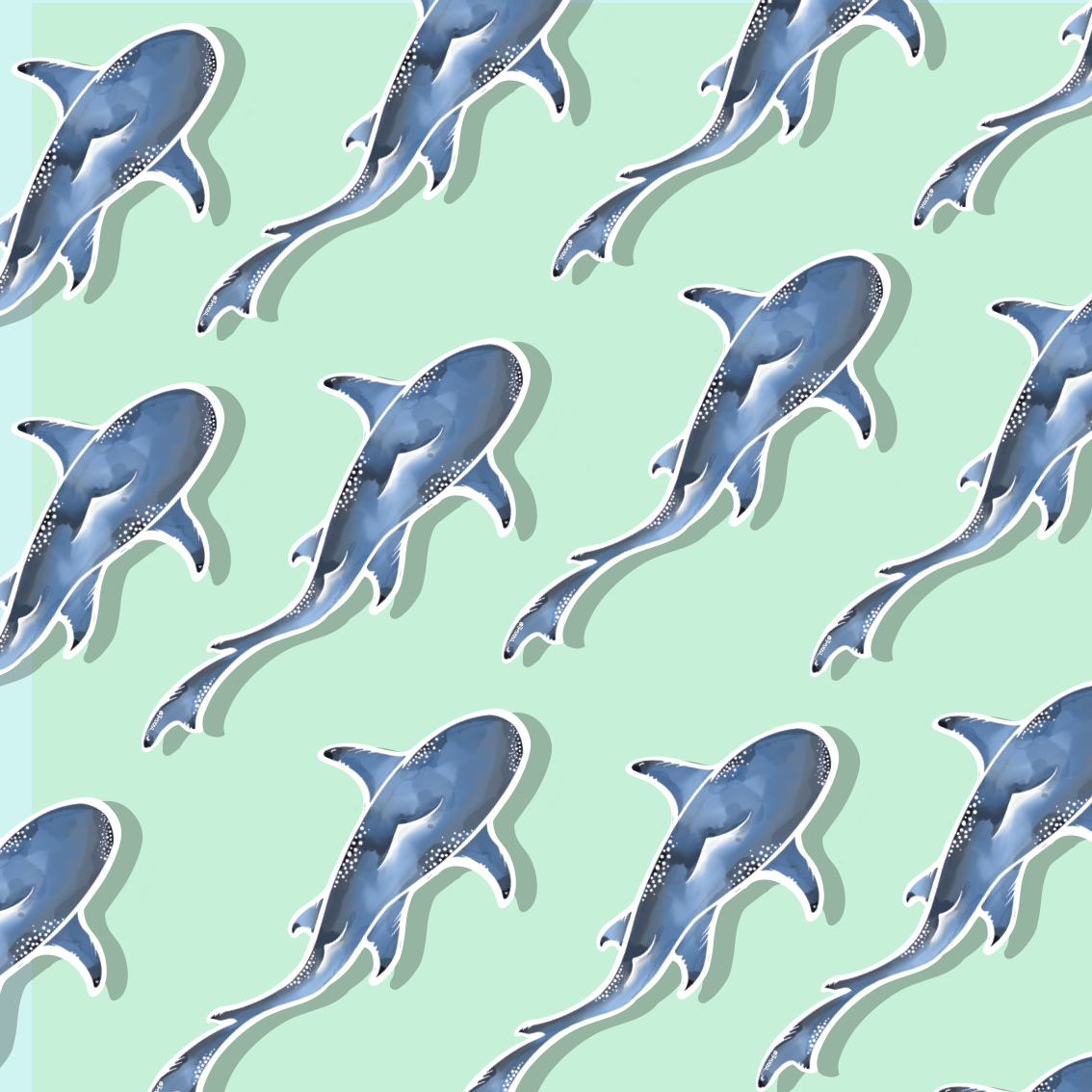 Thresher Shark Watercolour Vinyl Sticker – close up detail