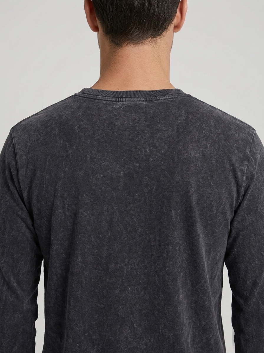Long T-Shirt – Palm Tree Front logo Print - Stone Wash Black – side view