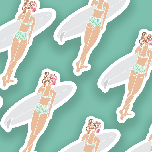 Surfer Girl Watercolour Vinyl Sticker