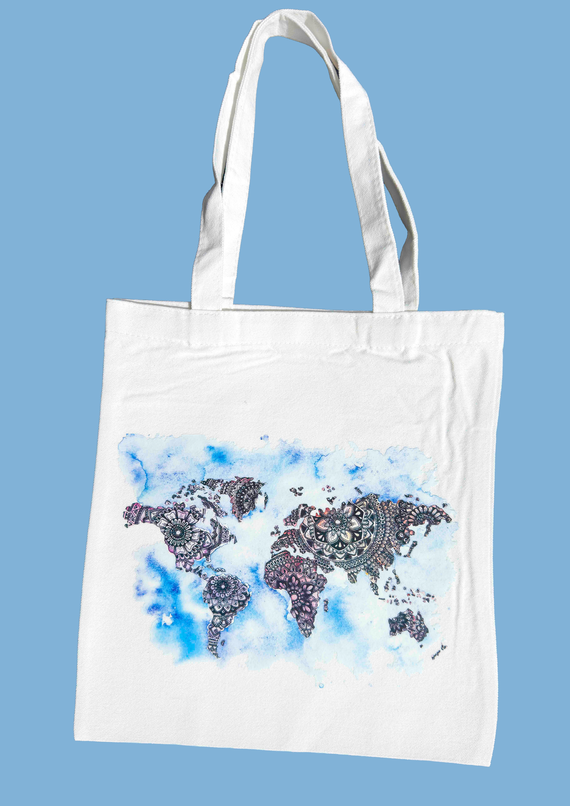 Tote Bag - World MAp Artisan Watercolour Illustration – full view