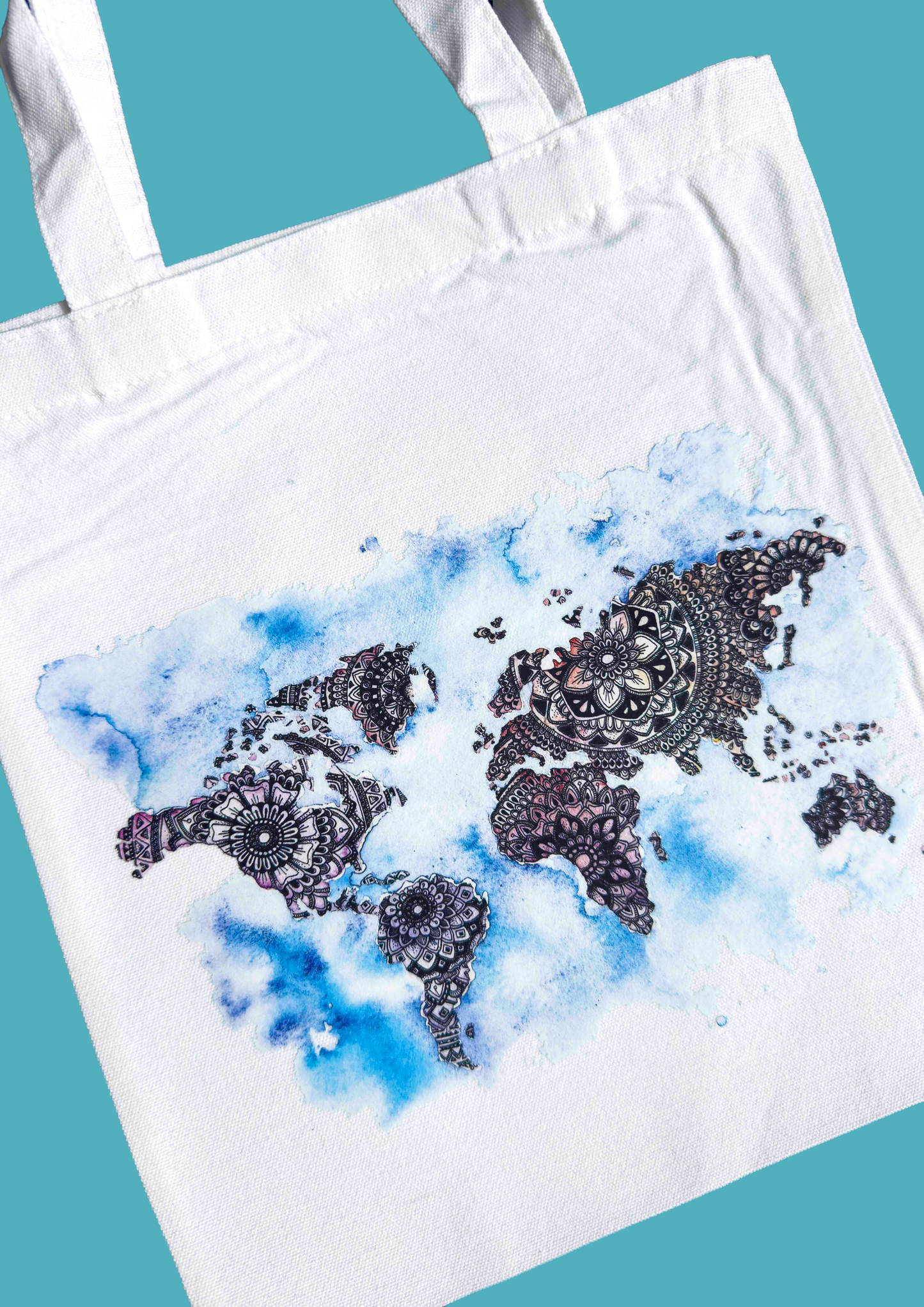 Tote Bag - World MAp Artisan Watercolour Illustration – close up detail