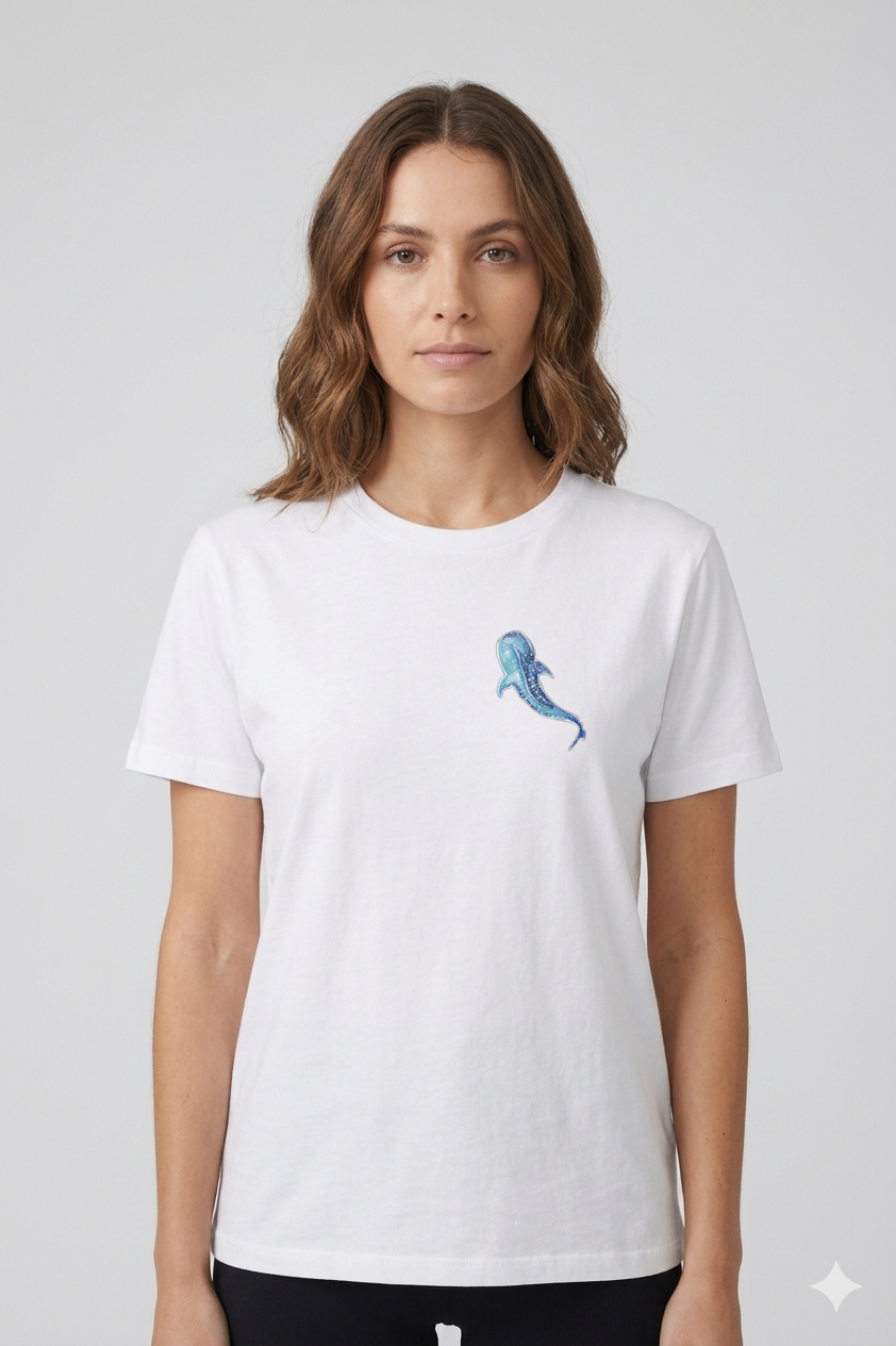 Long White T-Shirt – Hand Drawn Graphic DTF Front Print 100% Cotton – detail