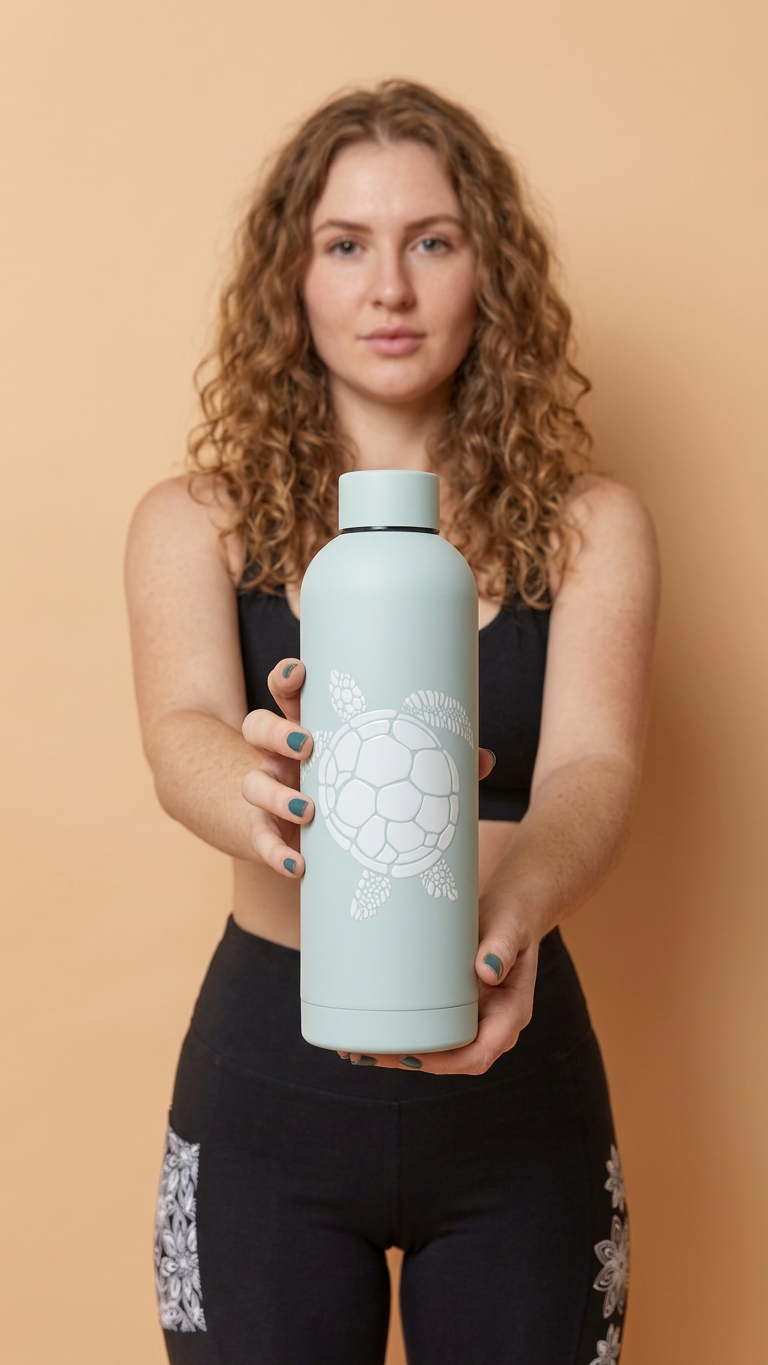 Turtle Pastel Green Insluated Drink Bottle - Hand Drawn Illustraion UV DTF Sticker