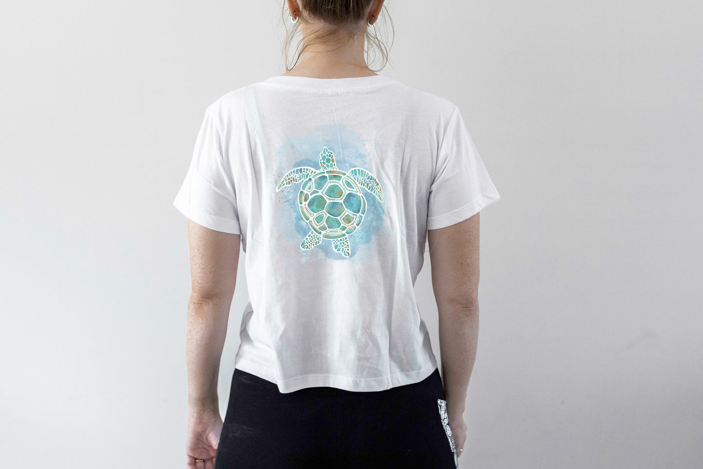 Turtle T-shirts Hand Drawn Watercolour Graphic Cropped Tee - 100% Cotton