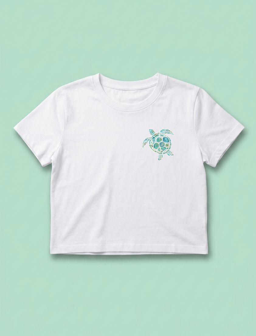 Turtle T-shirts Hand Drawn Watercolour Graphic Cropped Tee - 100% Cotton