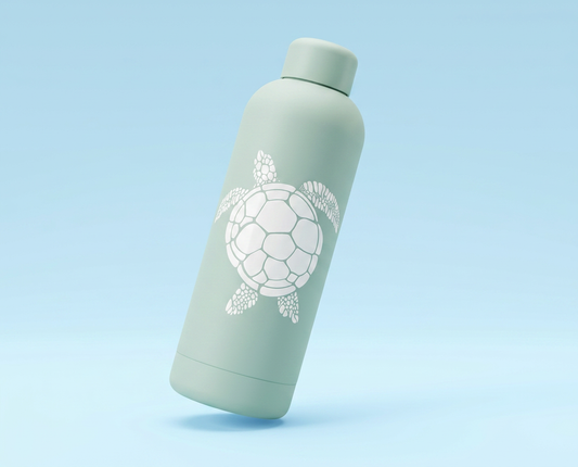 Turtle Pastel Green Insluated Drink Bottle - Hand Drawn Illustraion UV DTF Sticker