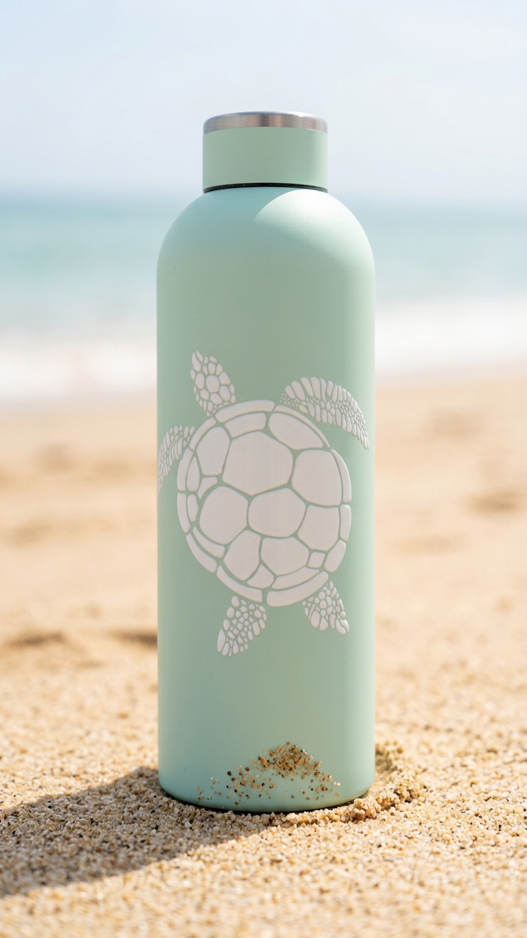 Turtle Pastel Green Insluated Drink Bottle - Hand Drawn Illustraion UV DTF Sticker