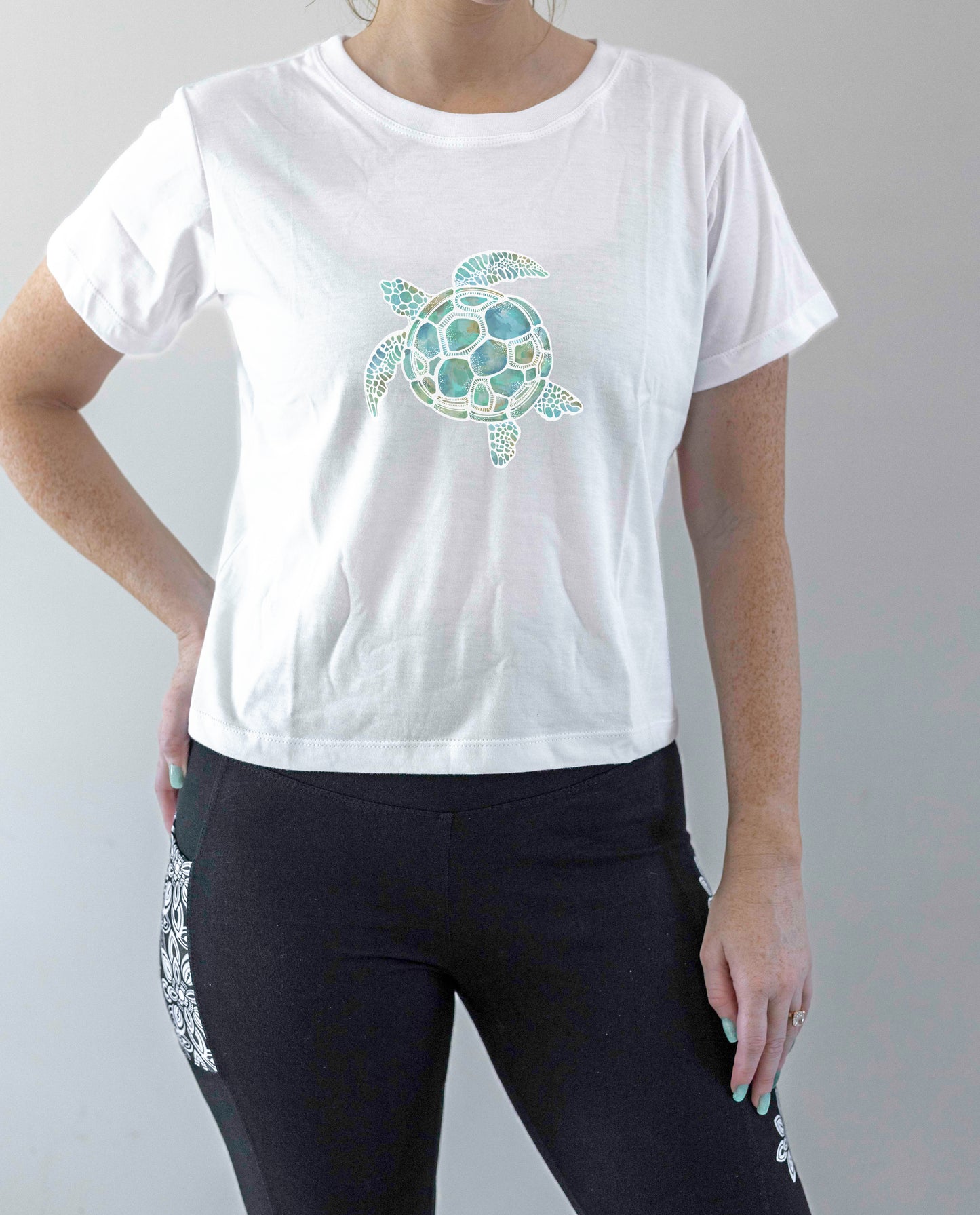 Turtle T-shirts Hand Drawn Watercolour Graphic Cropped Tee - 100% Cotton