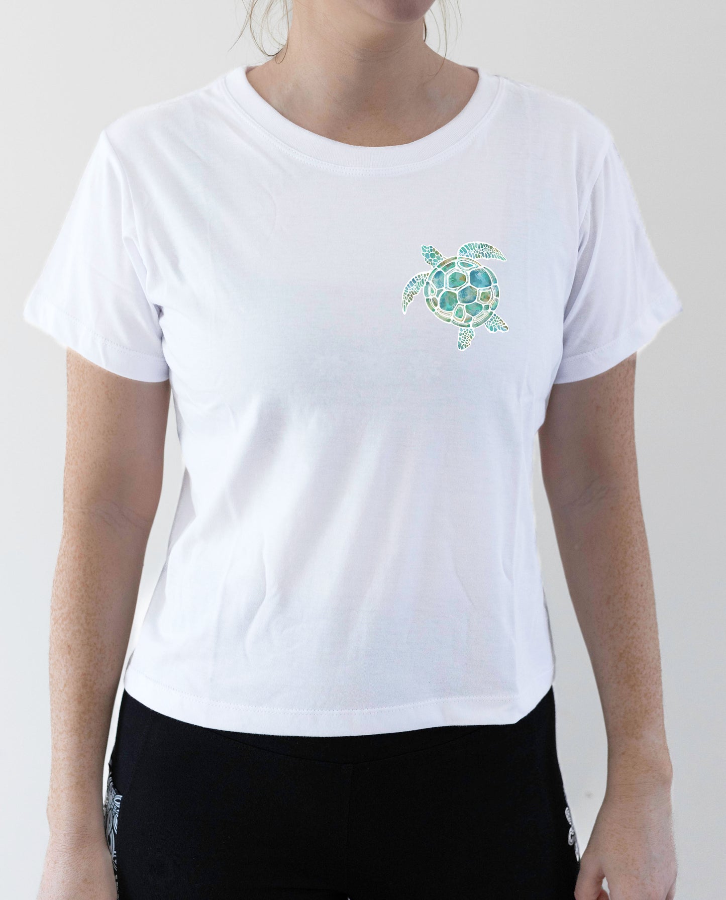 Turtle T-shirts Hand Drawn Watercolour Graphic Cropped Tee - 100% Cotton
